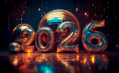 Festeggiare il 2026, discoteca e luci di sfondo