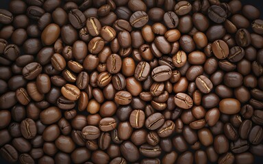 Fototapeta premium An overhead view of roasted coffee beans with various tones offering a rich brown texture and perfect culinary ingredient