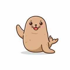 Cute Cartoon Style Seal Character Waving Hand Marine Animal Illustration