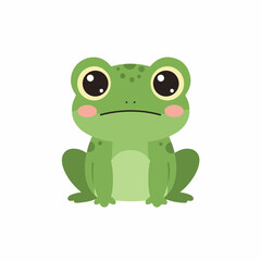 Cartoon Style Detailed Green Frog Sitting Amphibian Animal Illustration