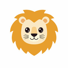 Cute Flat Style Lion Head with Mane Illustration Animal Icon