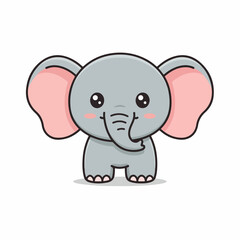 Cute Cartoon Style Elephant with Big Ears Animal Illustration
