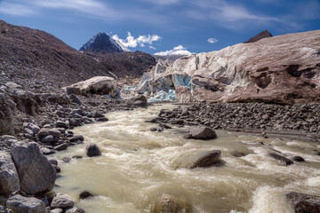 Russia. Altai Mountains. Melting Sophia Glacier.