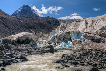 Russia. Altai Mountains. Melting Sophia Glacier.