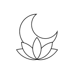 Crescent moon over a blooming lotus flower silhouette