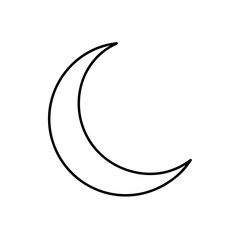 Crescent moon in black outline on white sky silhouette