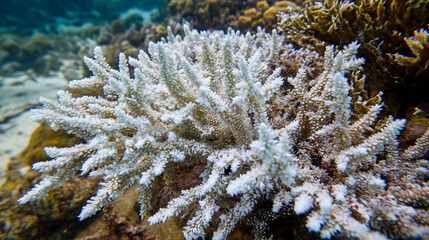 dendritic. White calcareous deposits forming dendritic patterns on a coral reef. ESG reports, sustainability campaigns, designed for sustainability communications and ESG reporting.