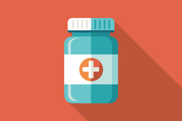 Obraz premium A blue medicine bottle with a red cross on it