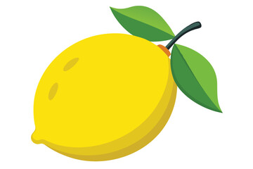 A yellow lemon with a green leaf on top
