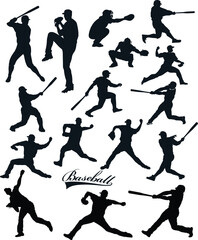 Baseball Game. Baseball players in silhouettes on white background