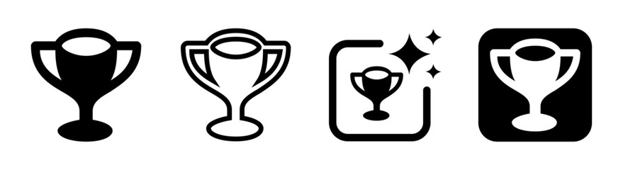 Trophy and winner icon set in transparent PNG format, clean vector illustration perfect for achievements, awards, competitions, sports events, success badges, gaming UI, and celebration graphics