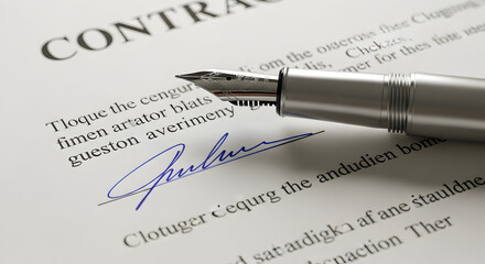Fountain pen signing a contract document