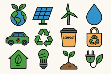 Sustainability icons set in flat style