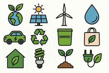 Sustainability icons set in flat style