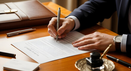 Man signing a document with a pen