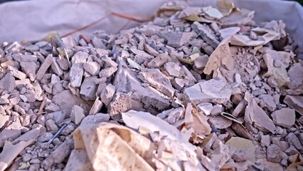 Construction Materials Waste Brick Rubble Dumped in Industrial Disposal Big Bag