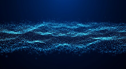 Abstract blue particle wave background with flowing digital dots, perfect for technology, science, or futuristic designs, creating a dynamic and modern feel
