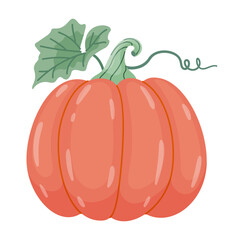 Autumn pumpkin. Hand drawn trendy flat style isolated on transparent background. Red pumpkin for Halloween or Thanksgiving stickers, menus, apps, posters, design. Vector illustration