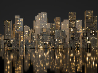 Circuit board city skyline glowing reflection futuristic electronic metropolis illuminated at night