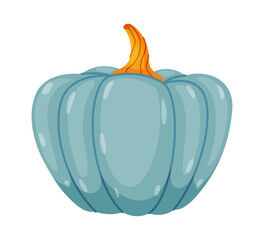 Autumn pumpkin. Hand drawn trendy flat style isolated on transparent background. Blue pumpkin for Halloween or Thanksgiving stickers, menus, apps, posters, design. Vector illustration