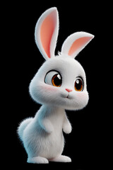 Cute animated rabbit character with large eyes standing on a black background, perfect for children's media