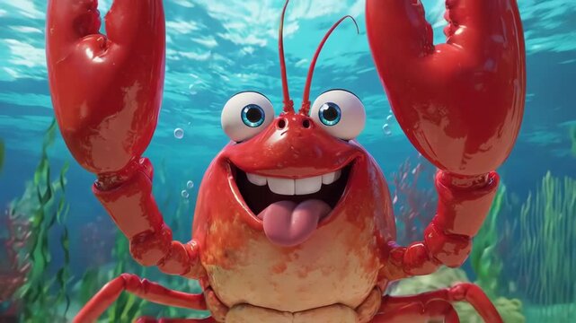 Funny Lobster Sticking Tongue Out In A Silly Playful Manner, Cartoon 3D Animation, Seamless Looping Background, Exaggerated Cheerful Expression, Humorous Design_2_prob4
