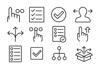 Choice icon set for decision making process. Selection, choose, list, decide, possibility, preferences, option and more. Outline vector icons for business and UI UX design.