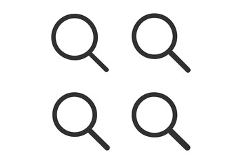 Search icon set. Magnifying glass symbol collection for web and app design. Simple minimal outline loupe for find, zoom, and data analysis. Vector graphic illustration.