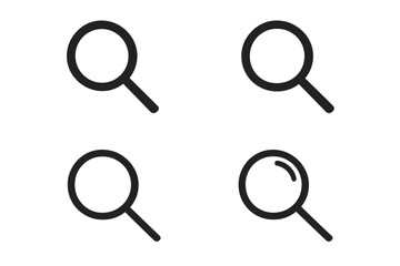 Search icon set. Magnifying glass vector symbol collection. Find, look, zoom, discover concept. Analysis, research, investigation pictogram for UI UX web design elements.