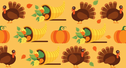 Autumn-themed repeating pattern on yellow