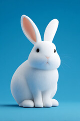 Obraz premium A cute, fluffy white rabbit sitting against a vibrant blue background, showcasing its charm