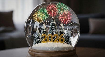 Festive 2024 New Year Snow Globe with Sparkle and Winter Scenery