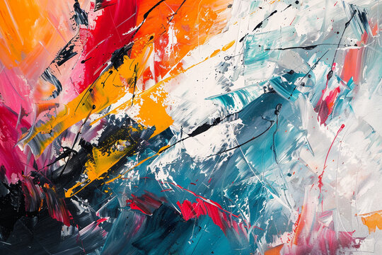 Vibrant abstract painting with bold brushstrokes and energetic colors