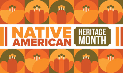 Native American Heritage Month in November. American Indian culture. Celebrate annual in United States. Tradition pattern. Poster, card, banner and background. Vector ornament, illustration