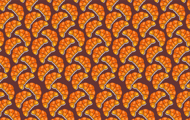 Croissant pattern. Croissants seamless pattern background. Hand drawn of croissant icon. Bakery theme pattern. Croissant set background. Fast food vector. Fast food illustration. Bread vector.
