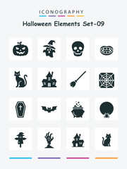 Halloween icon set spooky holiday pumpkin ghost skull witch bat vector design Set 09