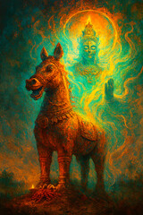 Majestic Terracotta Horse with Divine Guardian Spirit &ndash; Ethereal Concept Art Inspired by Indian Village Deities