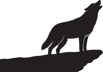 black vector of howling wolf on cliff in sihouette