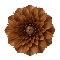 A carved wooden dahlia flower isolated on a transparent background
