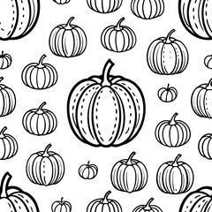 Pumpkin pattern background, vector line art icon, black and white, white background