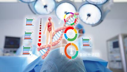 3d Digital Holographic Visuals Displaying Vital Health Statistics like Heart Rate, Temperature, and Other Health MetricsDigital Holographic Visuals Displaying Vital Health Statistics like Heart Rate,