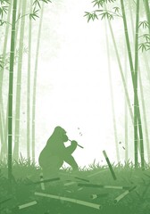 ゴリラ 竹林 座る イラストレーション 自然