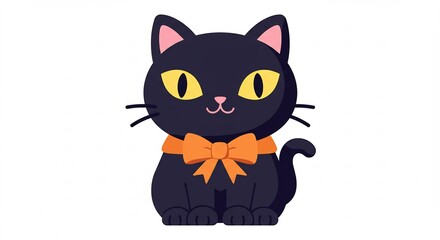 黒猫、ハロウィン飾り、白い背景、イラスト