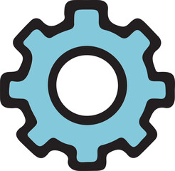 Blue gear icon with central hole industrial machinery element
