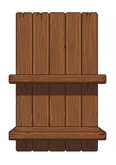 木の棚正面図、白い背景のシンプルなデザイン