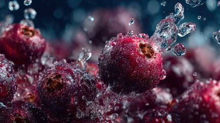Close-up elderberry splashing water frozen in motion crystal droplets surrounding fruit perfect for healthy lifestyle fresh organic imagery