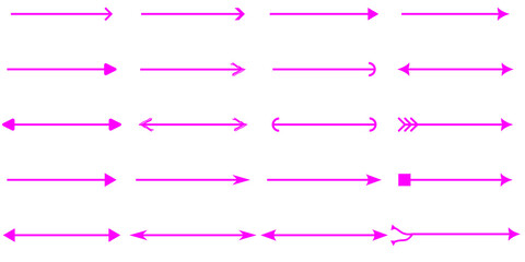 A collection of various pink arrow designs and line styles on a white background.