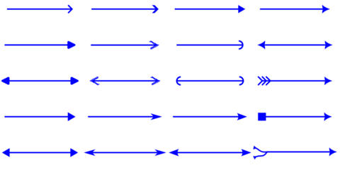 A collection of various blue arrow styles on a white background, showcasing different arrowhead and tail designs.