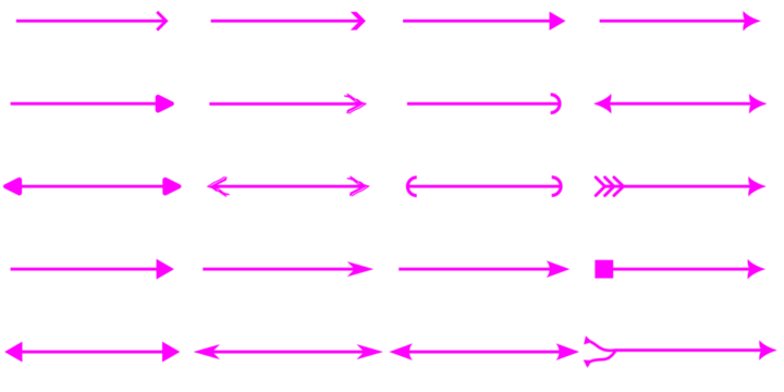 A collection of various pink arrow designs and line styles on a white background.