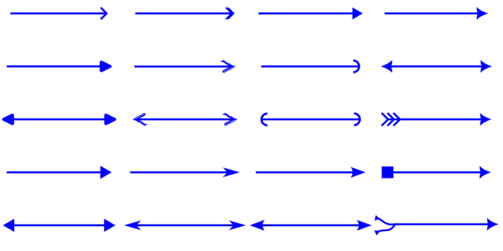 A collection of various blue arrow styles on a white background, showcasing different arrowhead and tail designs.